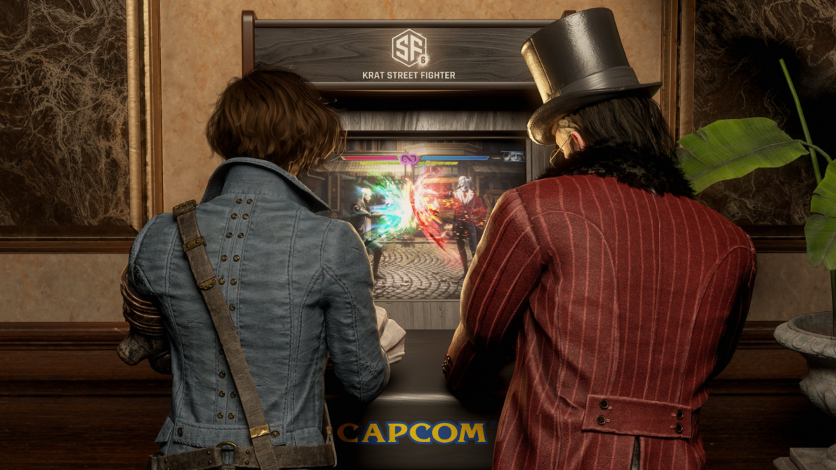 Lies of P: Pinoccio und Lorenzini Venigni spielen an einem Street Fighter 6-Automat.