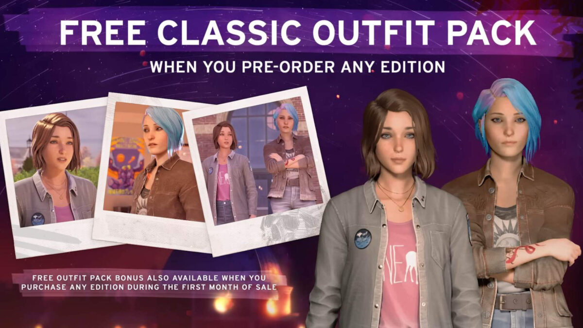 Max und Chloe stehen nebeneinander. Daneben mehrere Polaroidfotos von ihnen.