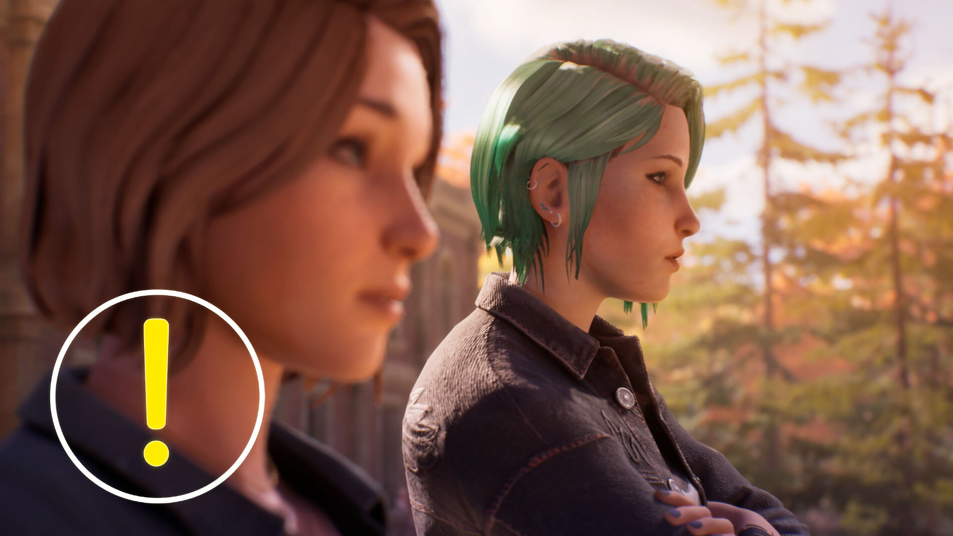 Max und Chloe stehen nebeneinander und schauen in die Ferne.