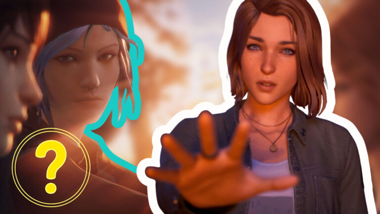 Max streckt ihre Hand nach vorne. Daneben die junge Chloe und junge Max.