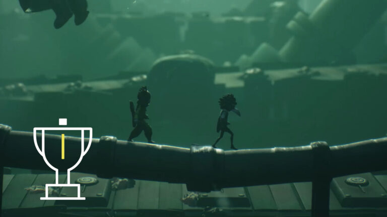 Two costumed children sneak across an old pipe.