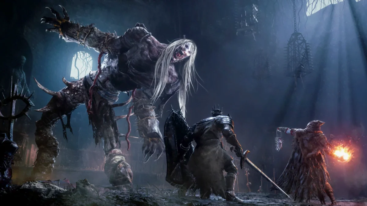 Lords of the Fallen: Ein Ritter und ein Pyromant stellen sich einem Endgegner.