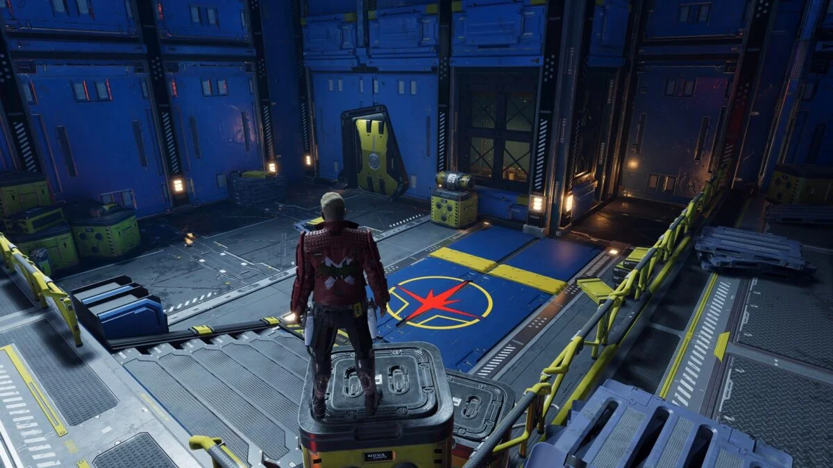 Hinter dieser verschlossenen Tür befindet sich Rockets Outfit "Nova Corps" in Marvel's Guardians of the Galaxy.