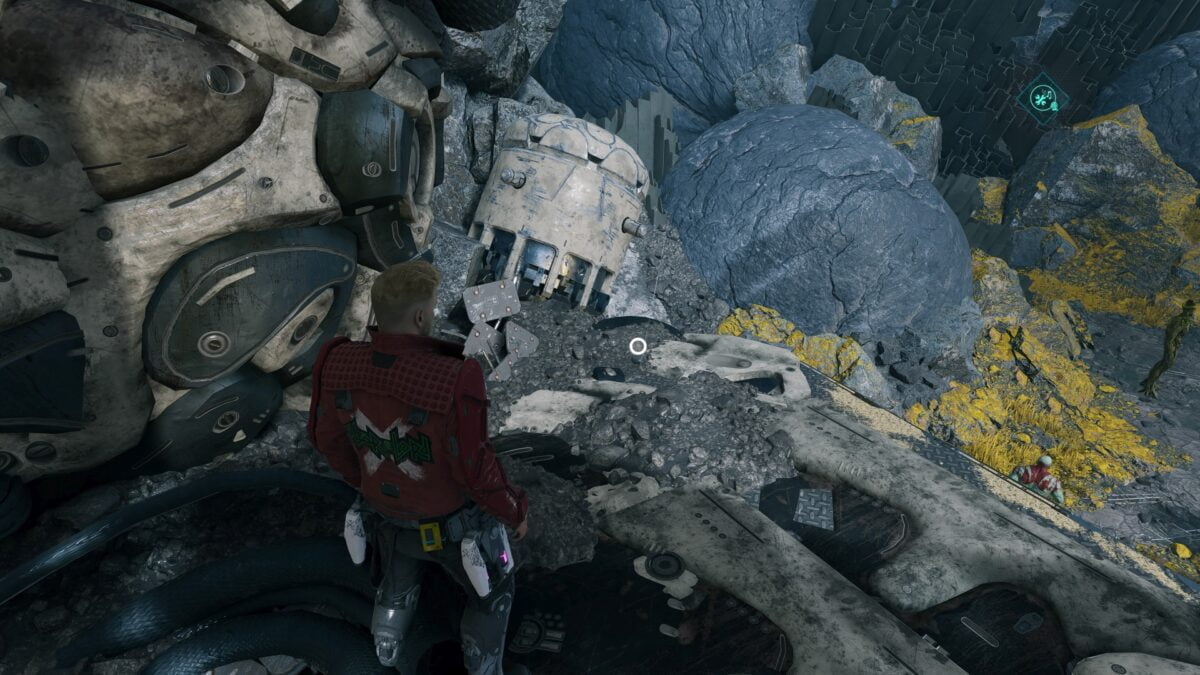 Verlasst das Schiffswrack und hebt den Archiv-Eintrag "Blöder Job" bei den Trümmern auf in Marvel's Guardians of the Galaxy. 
