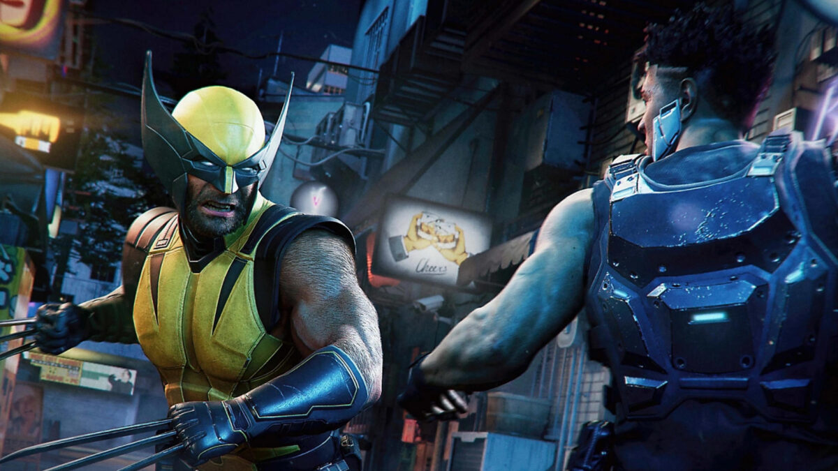 Wolverine kämpft mit ausgefahrenen Adamantium-Klauen gegen einen bewaffneten Gegner in einer dunklen Gasse – actionreiche Szene aus Marvel’s Wolverine.