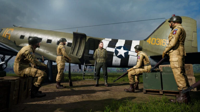 Soldaten in Medal of Honor: Above and Beyond vor einem Flugzeug