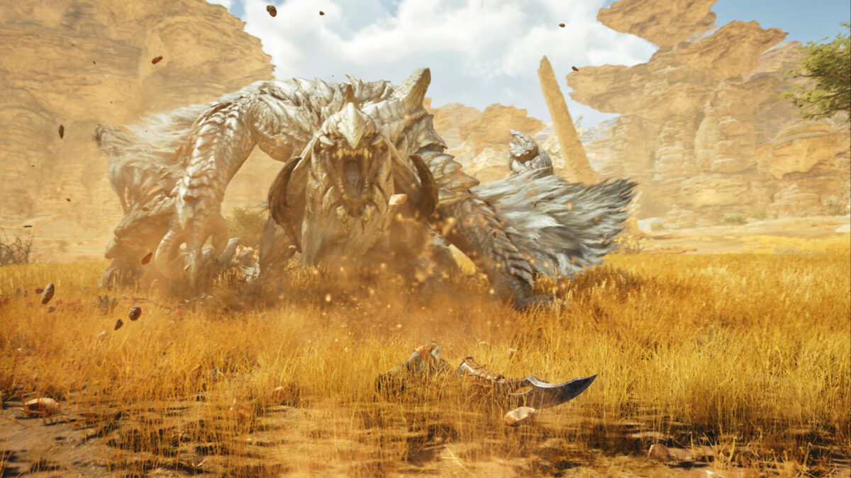 Ein Monster in einer Wüstengegend in Monster Hunter Wilds.