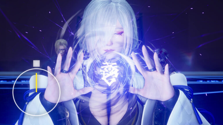 A woman holds out her hands as a glowing orb floats between them.