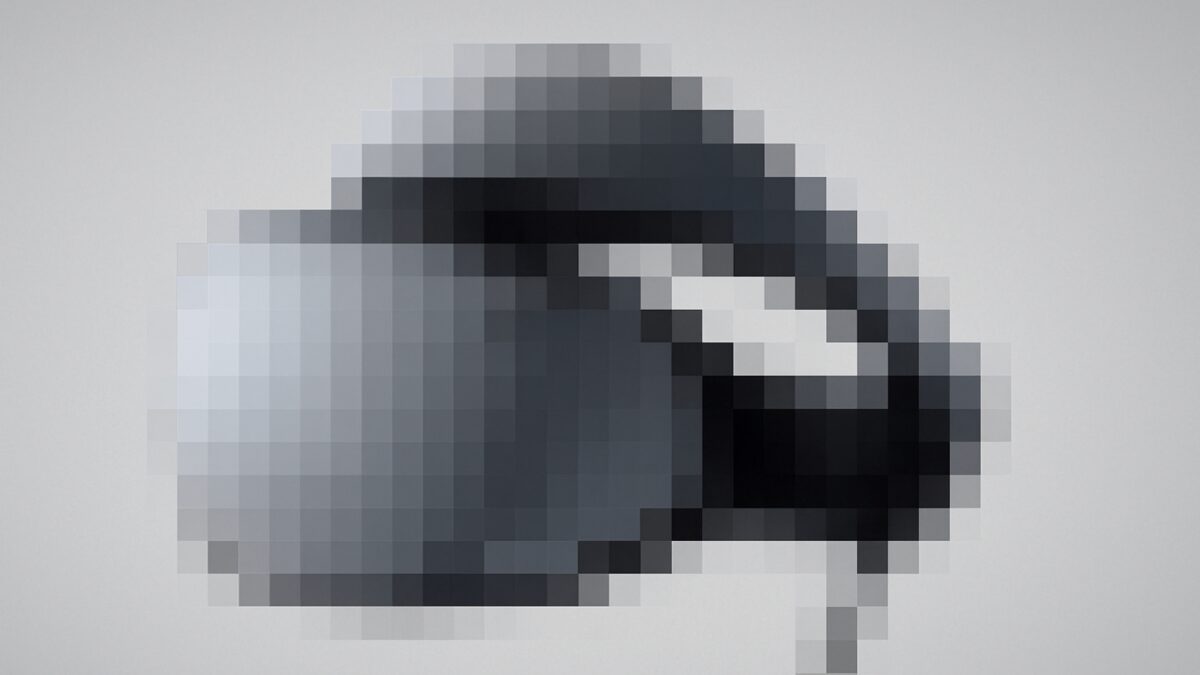 The PlayStation VR2 headset, pixelated against a light background.