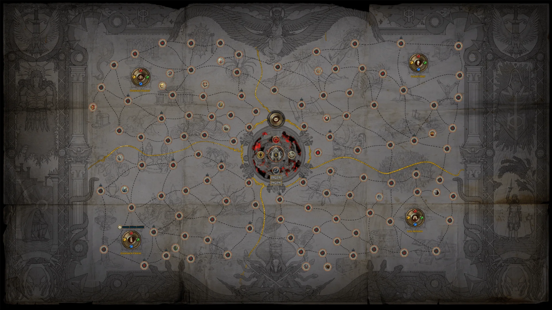 Der neue Atlas of Worlds in Path of Exile mit Map-Punkten und Watchstones