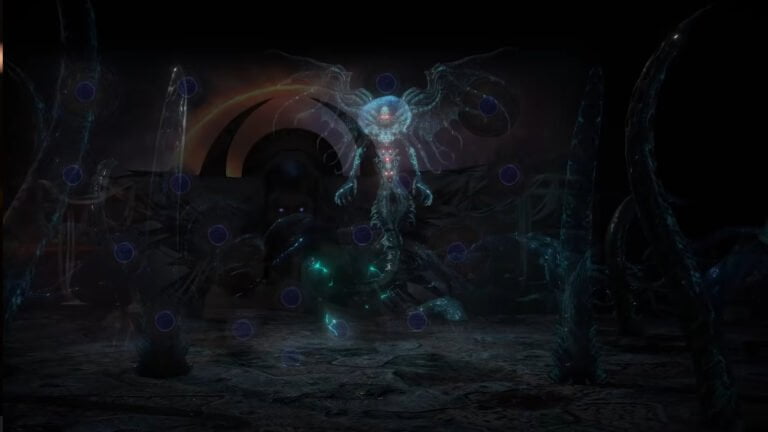 Path of Exile Teaser-Bild für die Erweiterung Siege of the Atlas zeigt fluoreszierendes Monster und Tentakel, die aus dem Boden kommen