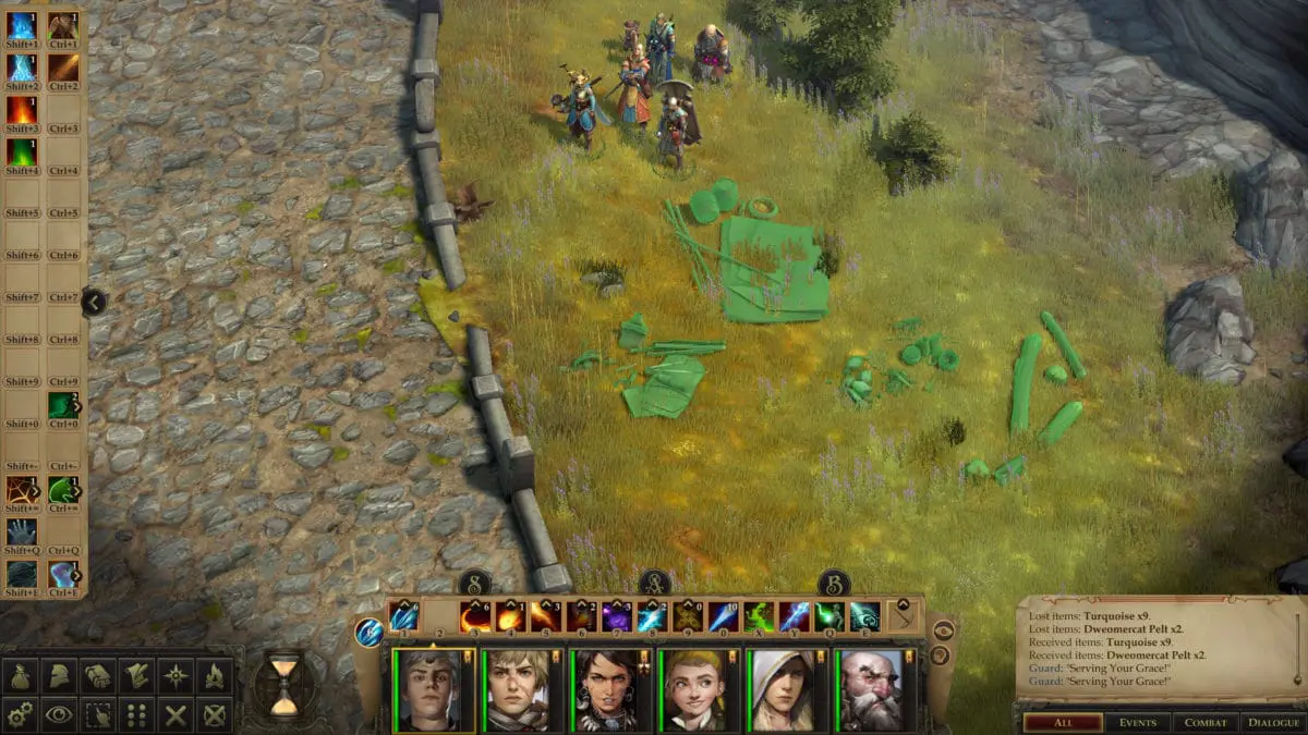 The hero group in Pathfinder: Kingmaker positioning their camp in a level