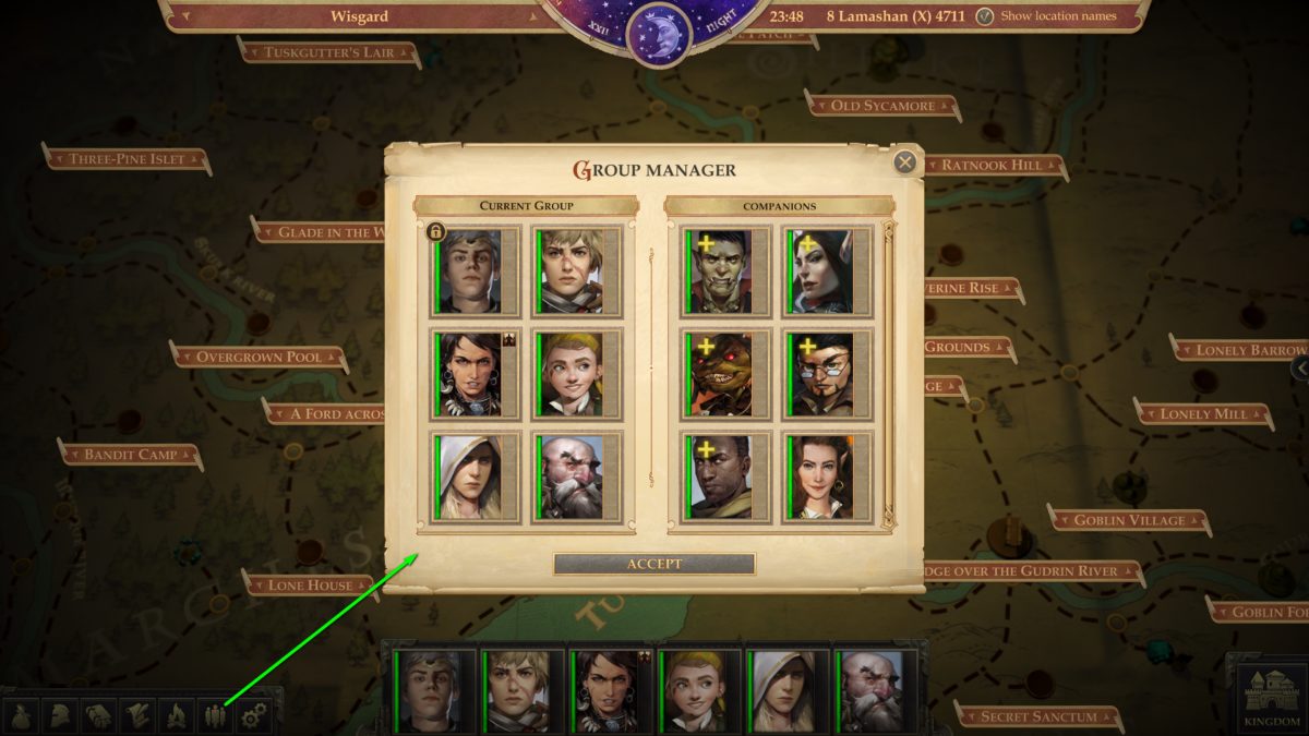 Group management on the world map in Pathfinder: Kingmaker
