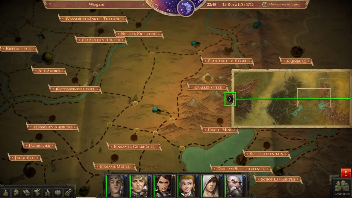 The world map including a small overview map in Pathfinder: Kingmaker