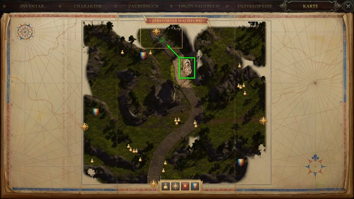 The map of a level in Pathfinder: Kingmaker with indication of the position of the group
