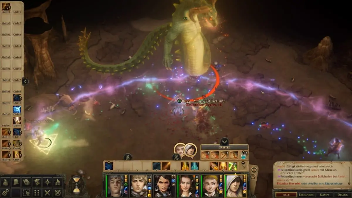 A giant lindworm in a fight in a cave in Pathfinder: Kingmaker