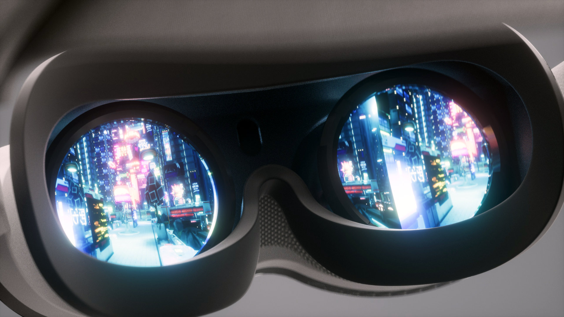 Der Blick auf die Linsen einer VR-Brille von Pimax.