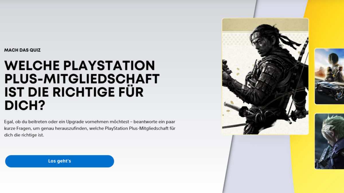 Infos zur PS Plus Mitgliedschaft sowie einem Button für ein Quiz.