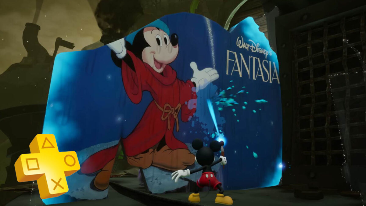 Mickey Mouse steht vor einer Wand und malt ein großes Bild von einem Zauberer.