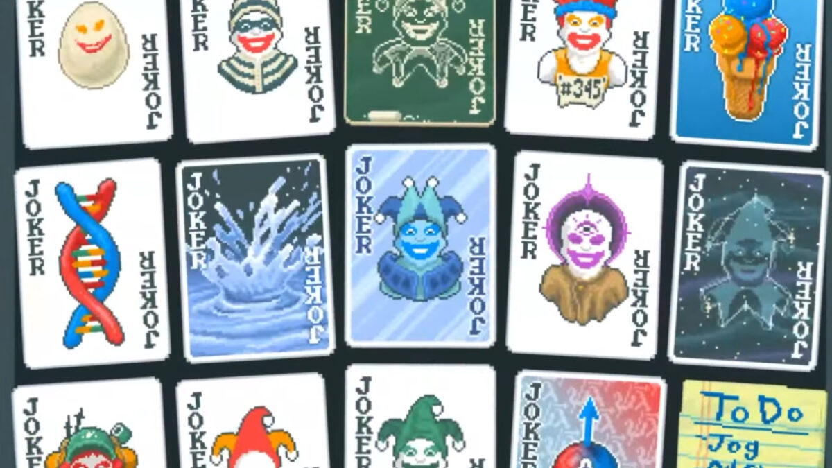Mehrere unterschiedliche Karten, die einen Joker in verschiedener Form zeigen.