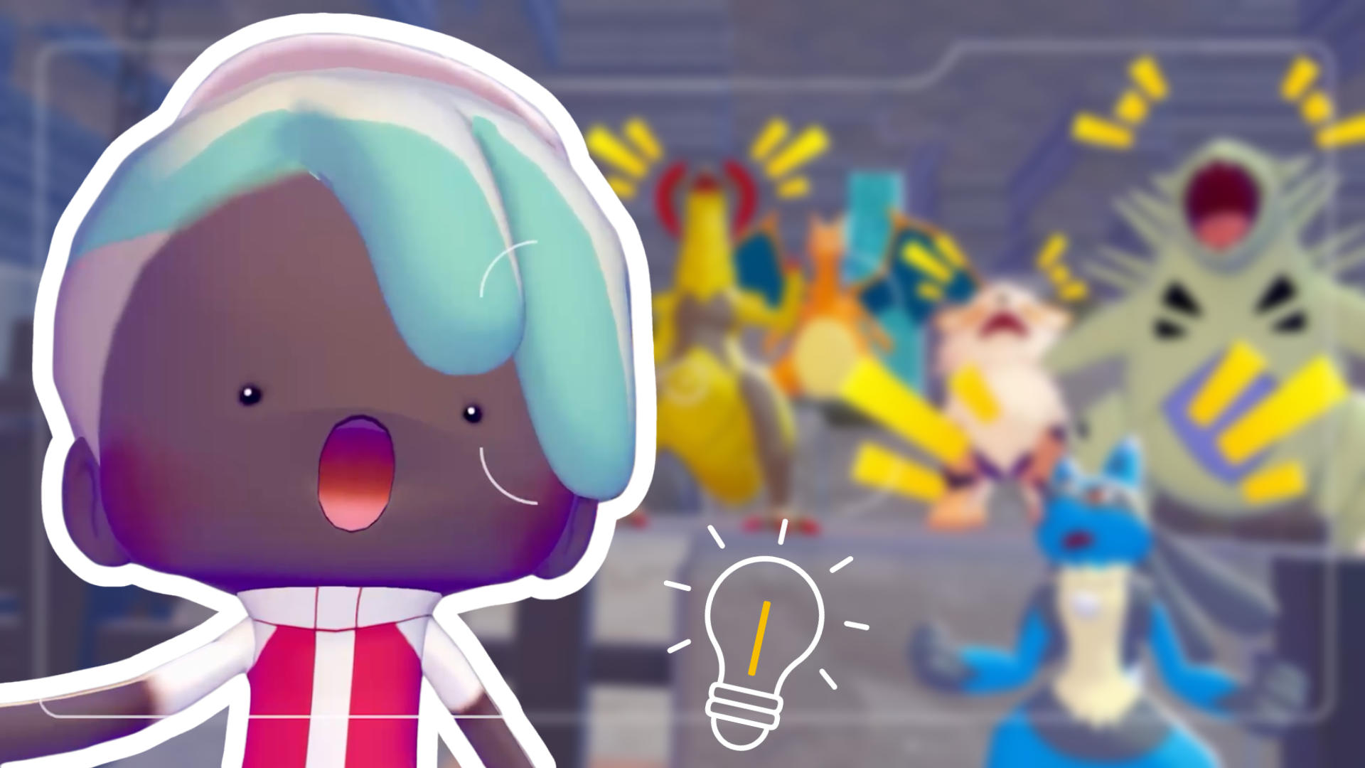 Ein kleines Männchen mit türkisen Haaren schaut erstaunt.