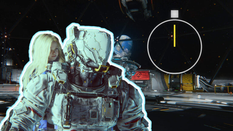 Astronaut trägt Mädchen auf Mondbasis, Erde im Hintergrund, Sci-Fi-Setting im All.