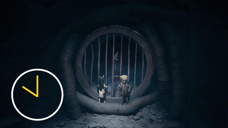 Zwei Waisenkinder stehen in der Kanalisation vor einem Gitter.