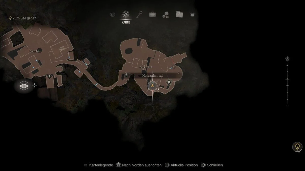 Der Fundort des Holzzahnrads auf der Karte von Resident Evil 4 Remake.