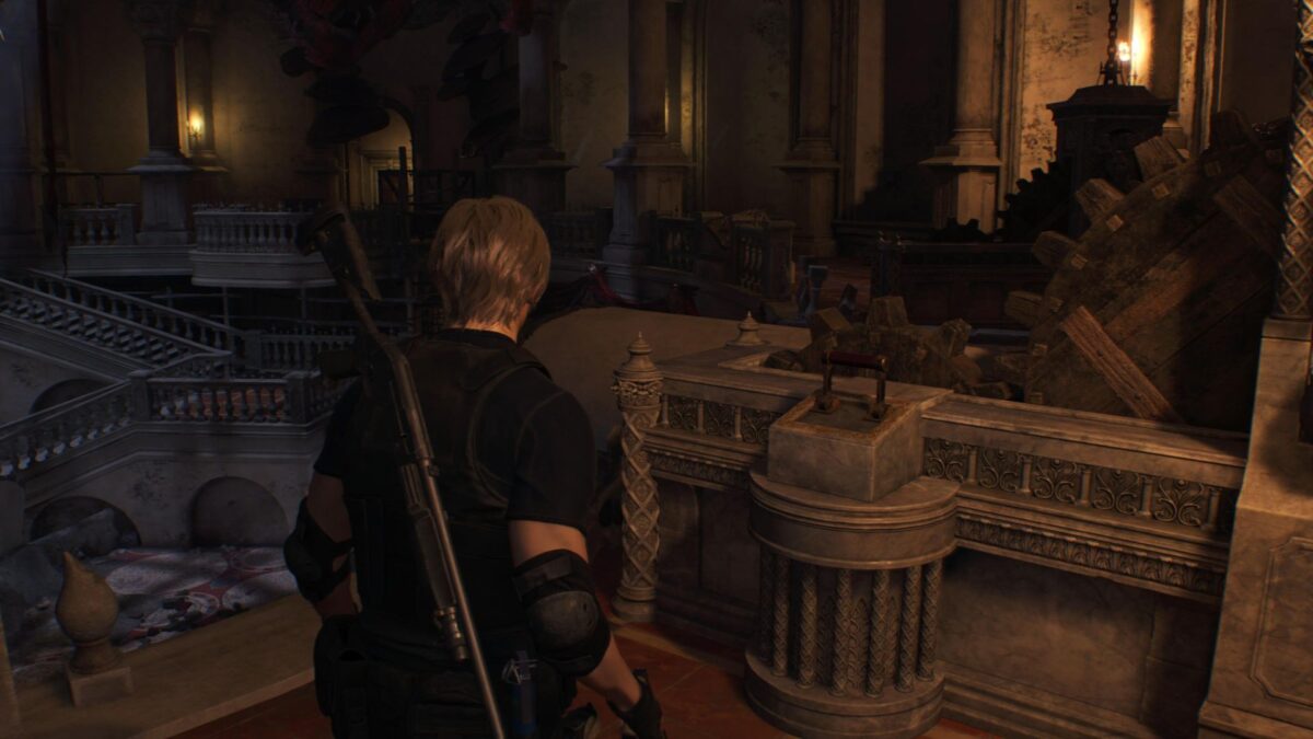 Der Fundort des zweiten Hebels im Ballsaal von Resident Evil 4 Remake.