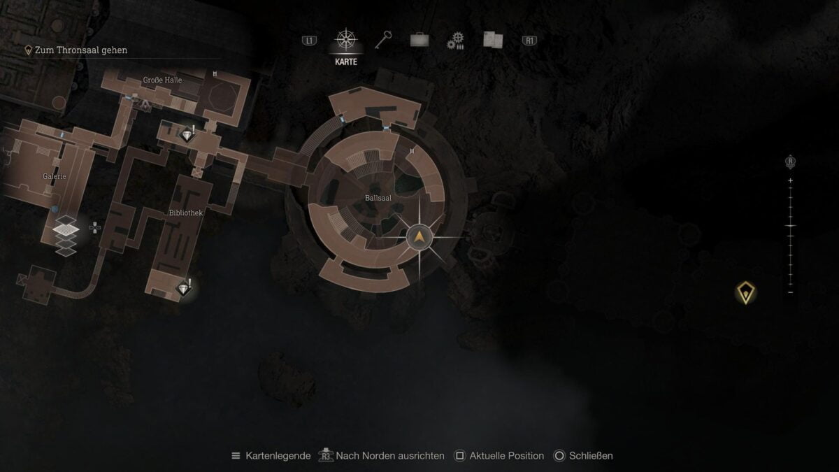 Der Fundort des zweiten Hebels im Ballsaal auf der Karte von Resident Evil 4 Remake.