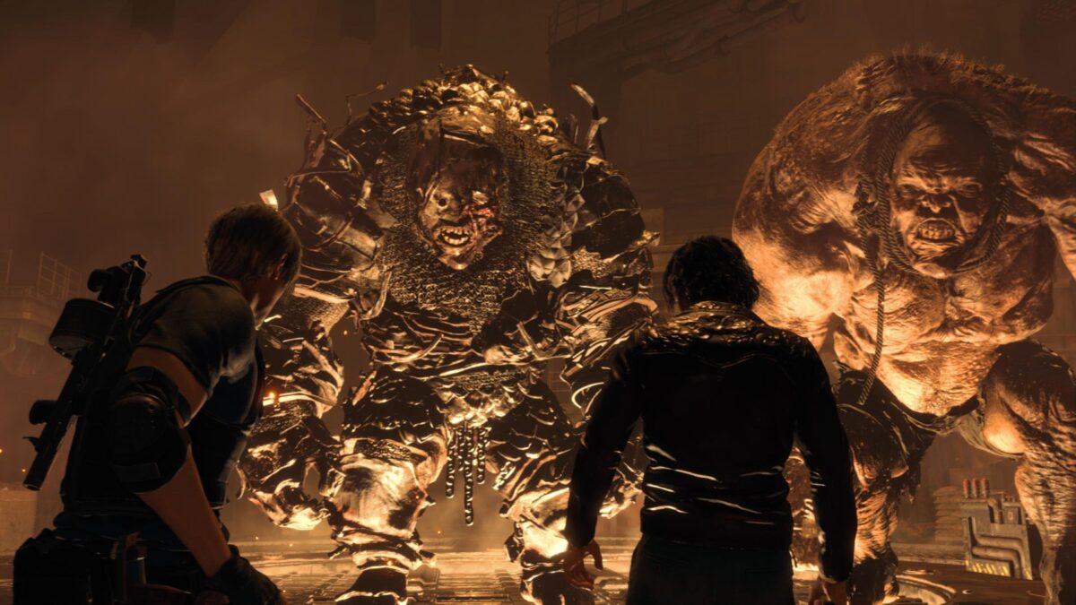 Leon und Luis stehen in Resident Evil 4 Remake im Schmelzofen zwei Riesen gegenüber. 
