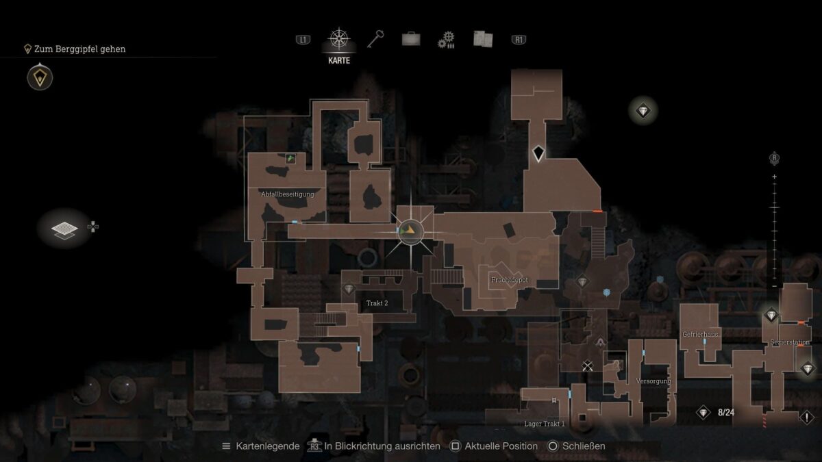 Der Fundort der Nebenaufgabe in der Abfallbeseitigung auf der Karte von Resident Evil 4 Remake. 