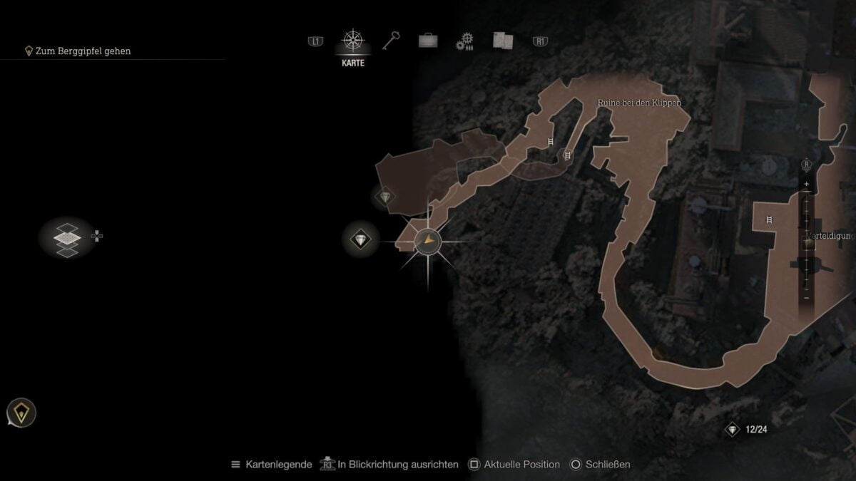 Fundort der Nebenaufgabe bei den Ruinen an den Klippen auf der Karte von Resident Evil 4 Remake.