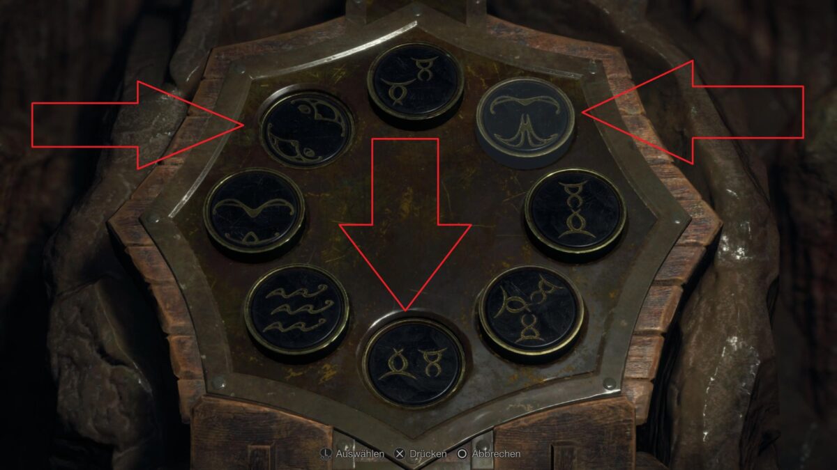 Ein Schalterrätsel mit unterschiedlichen Symbolen in Resident Evil 4. 