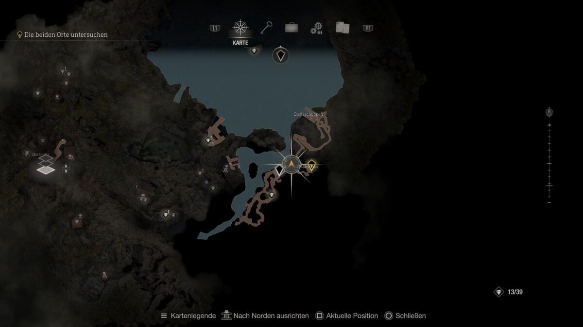 Der Fundort des alten Wegschreinschlüssels in Resident Evil 4 auf der Karte.
