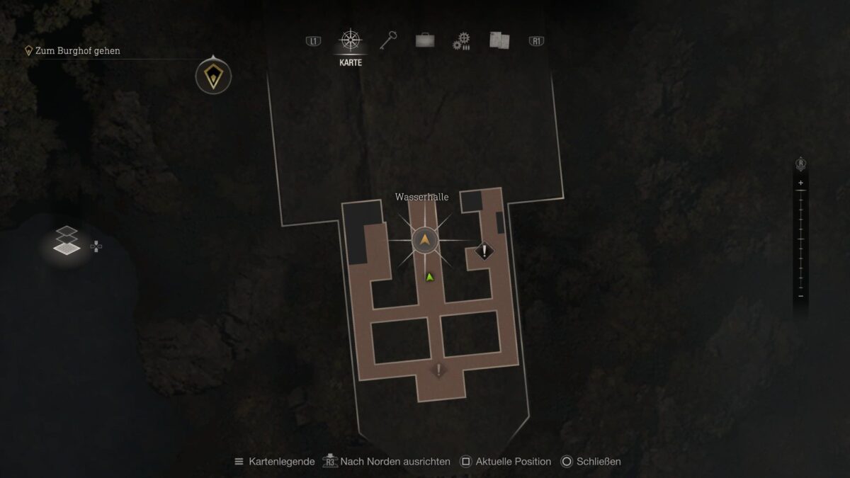 Der Fundort des Rades in der Wasserhalle auf der Karte von Resident Evil 4.