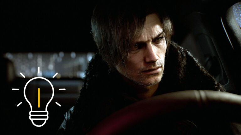 Leon S. Kennedy im Auto – düstere Szene aus Resident Evil 9 Requiem mit realistischer Grafik.