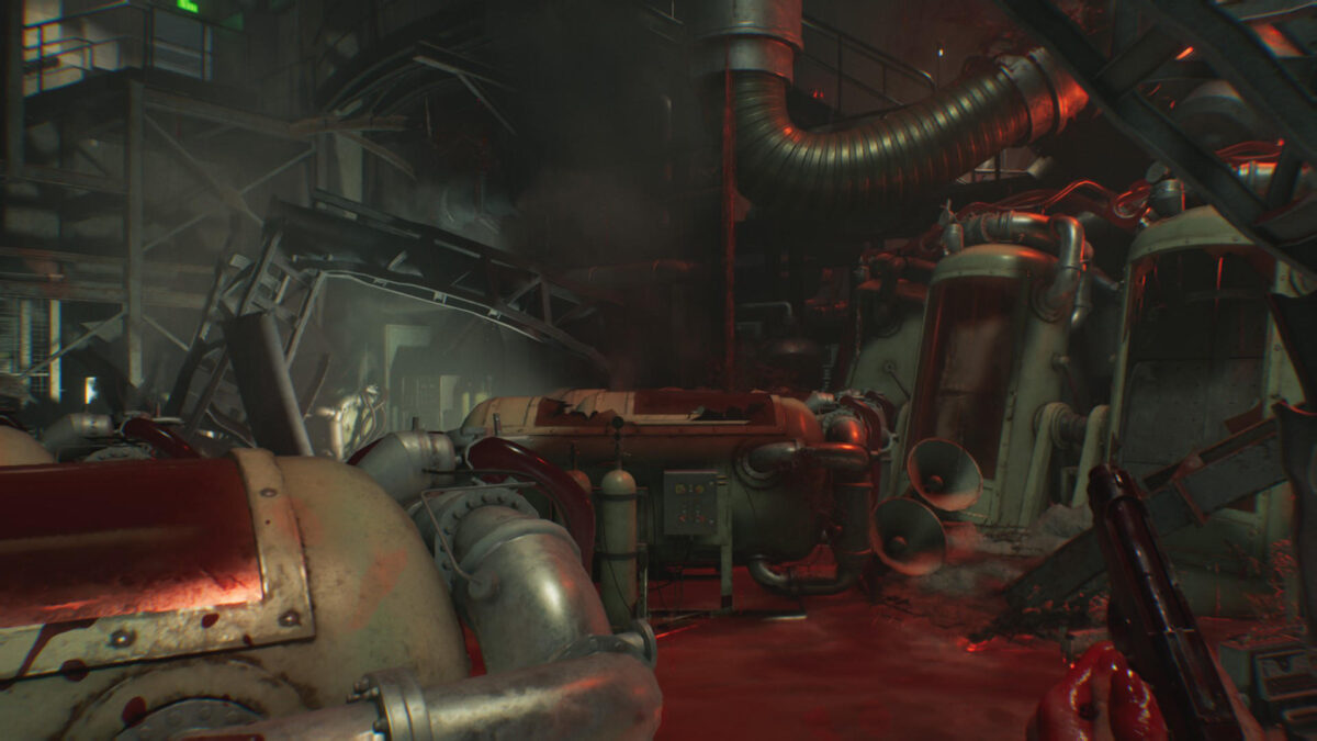 Ein Raum voller Container und Blut.