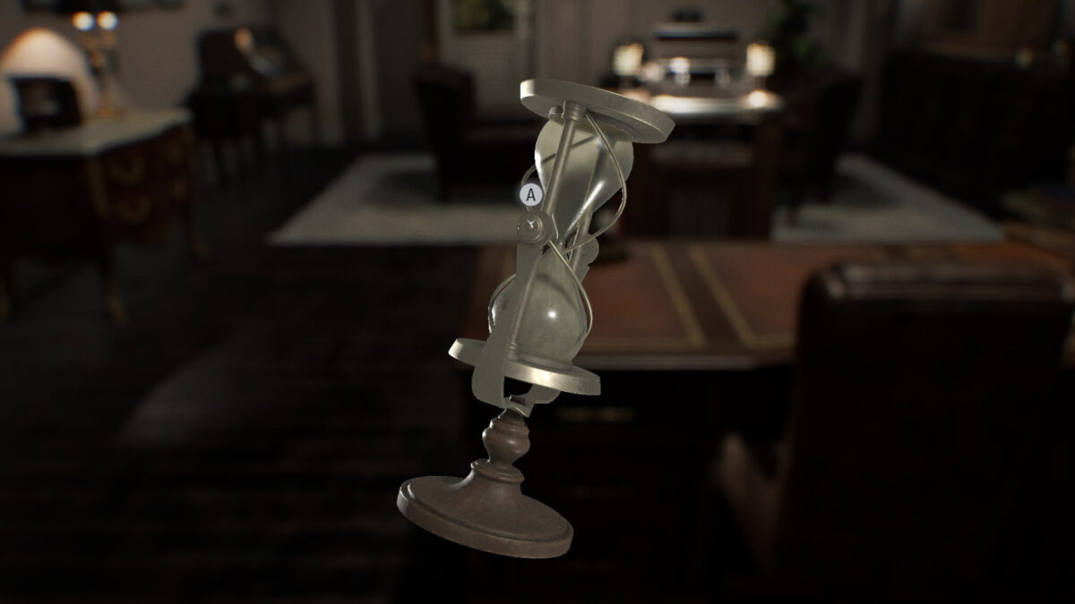 Eine Sanduhr auf einem Ständer.