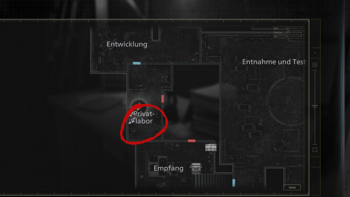Karte des Privatlabors in Resident Evil Requiem.