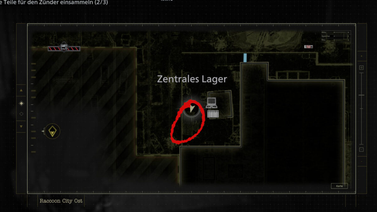 Eine Karte vom zentralen Lager.