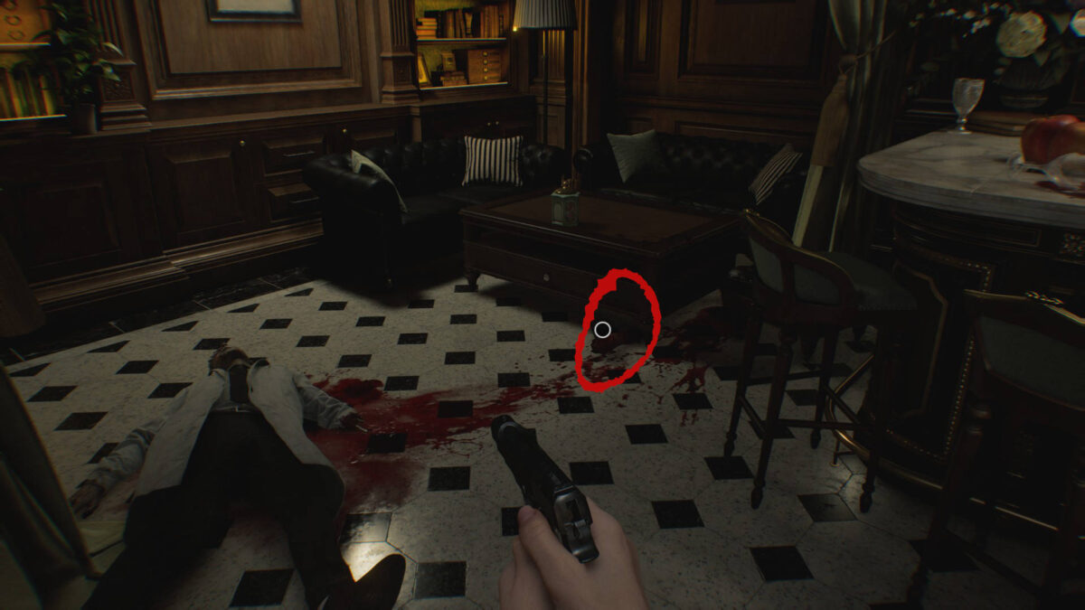 Eine Leichte und ein abgetrennter Arm im Salon.