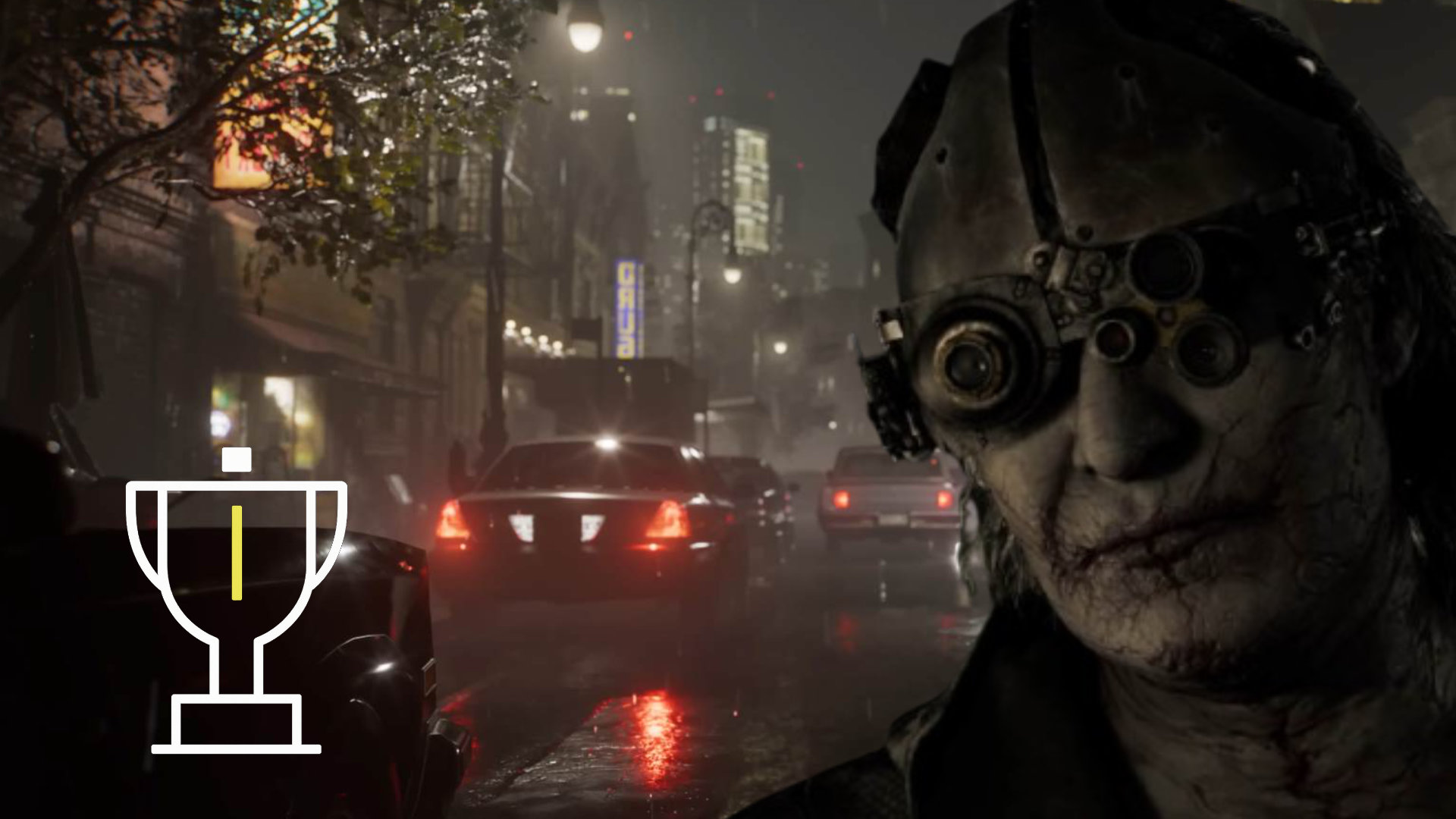 Viktor vor einer leicht beleuchteten regnerischen Straße.