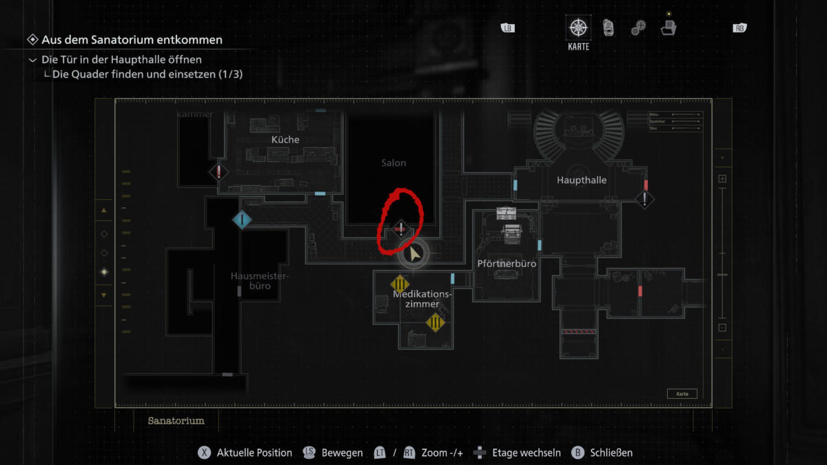 Eine Karte von Resident Evil, die einen verschlossenen Bereich zeigt.