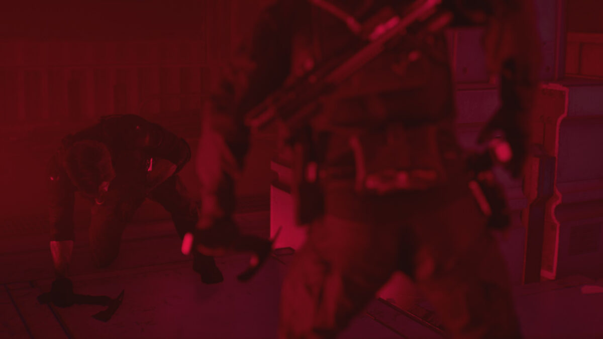 Leon am Boden, daneben der Umbrella Kommandant in Resident Evil Requiem.