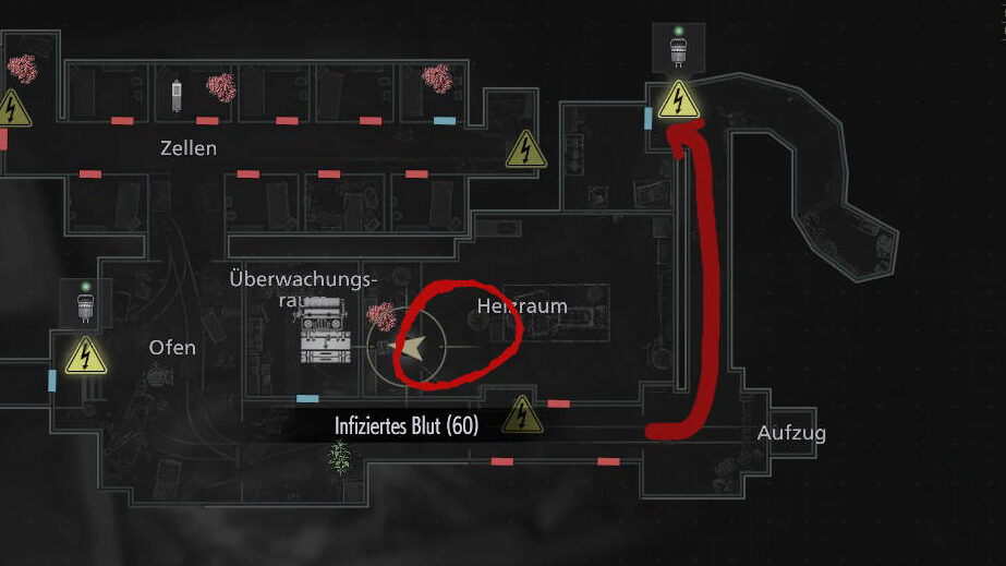 Map of the basement in Resident Evil Requiem.