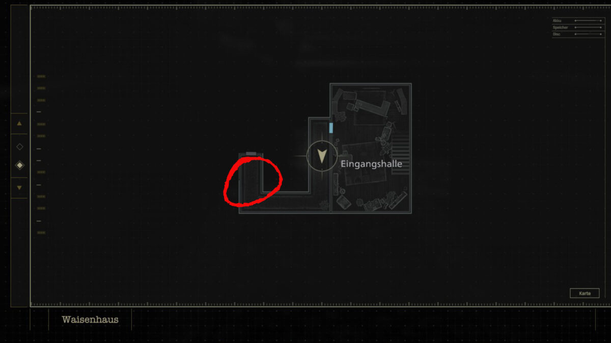 Eine Karte vom Waisenhaus und dem Flur.