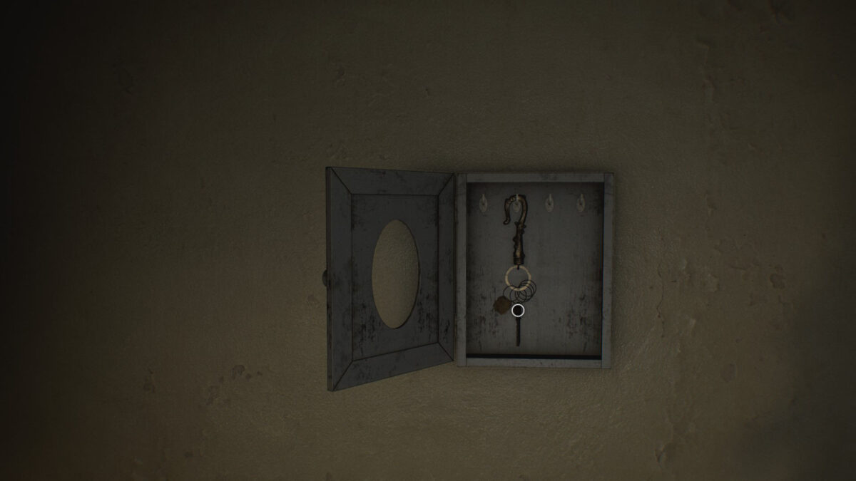 Ein Schlüsselkasten mit mittig einem Schlüssel.