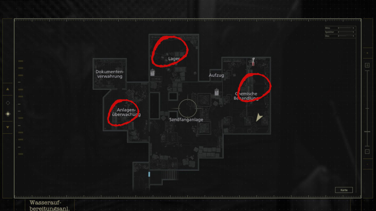 A map from Resident Evil Requiem showing three locations.