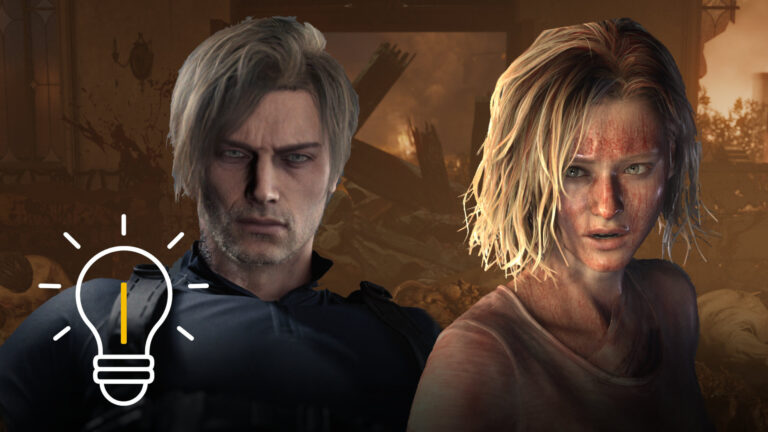 Leon S. Kennedy und Grace Ashcroft vor zerstörter Kulisse in Resident Evil Requiem – Headerbild zu Guides, Tipps und Lösungen zum Survival-Horror-Spiel.